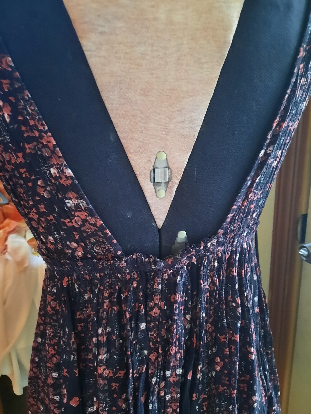 Open Sides Deep Double V-Free People Deep Blue/purple/Coral Floral Dress - Picture 4 of 8